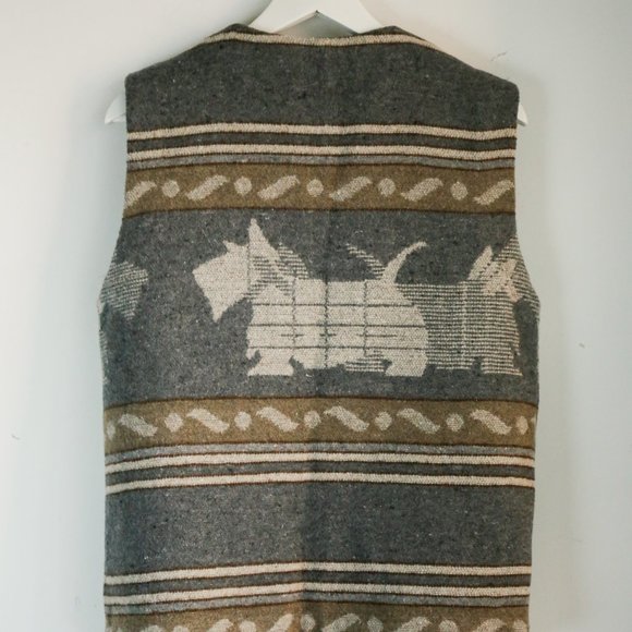 Vintage 90s Y2K Wool Blend Dog Print Vest - Picture 3 of 4